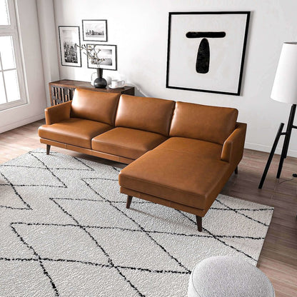 Lore  L-Shaped Genuine Leather Sectional In Tan Right Facing