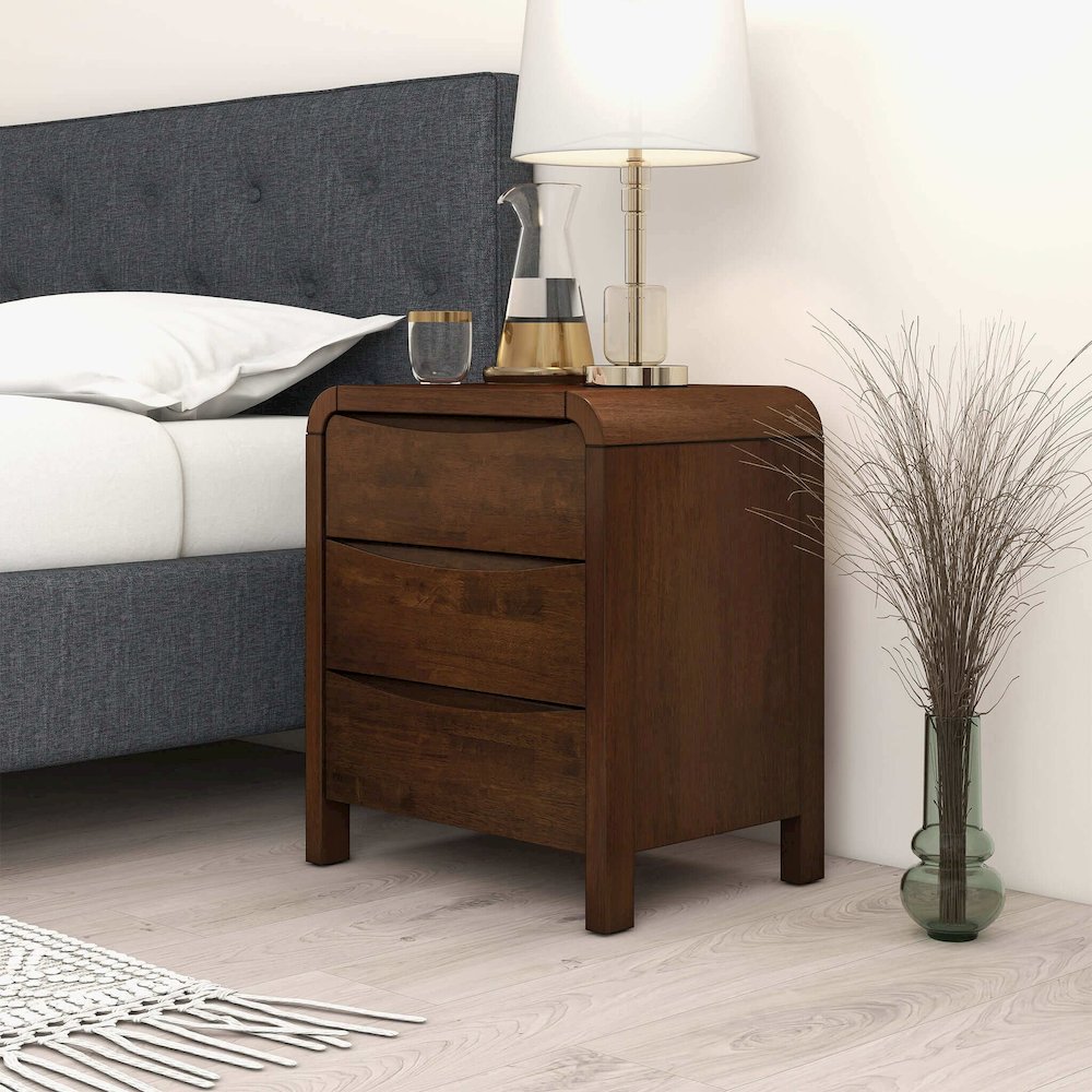 Lionel Mid Century Modern Solid Wood Nightstand 3-Drawer Bed Side Table