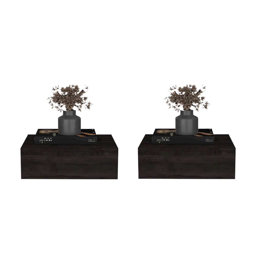 Custer Floating Nightstands Set of 2 - Wall Mounted Bedside Tables, Gray Walnut