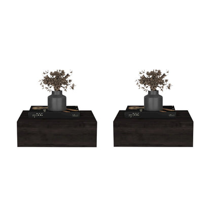 Custer Floating Nightstands Set of 2 - Wall Mounted Bedside Tables, Gray Walnut