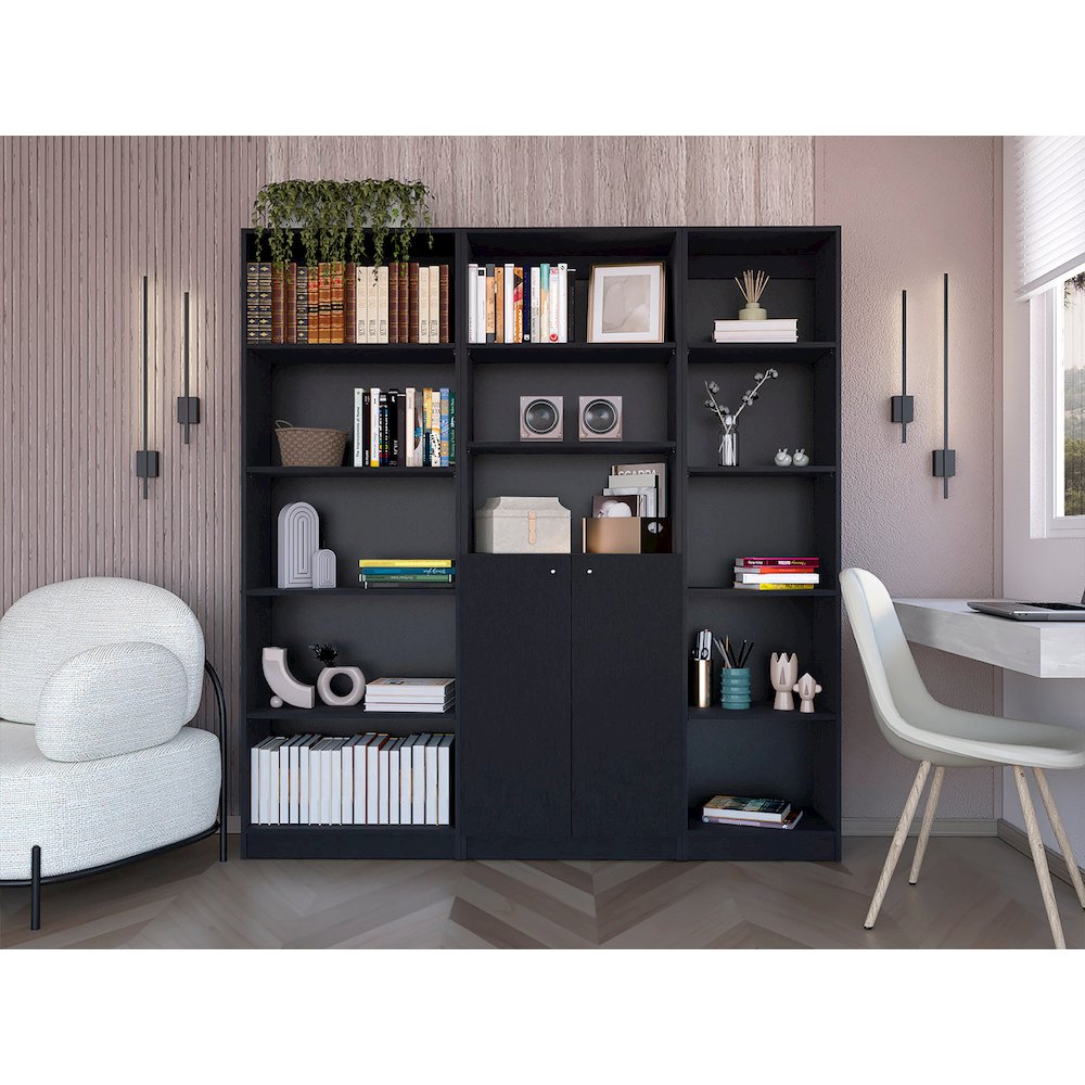 Tolleson 3 Piece Living Room Set with 3 Bookcases, Wenge