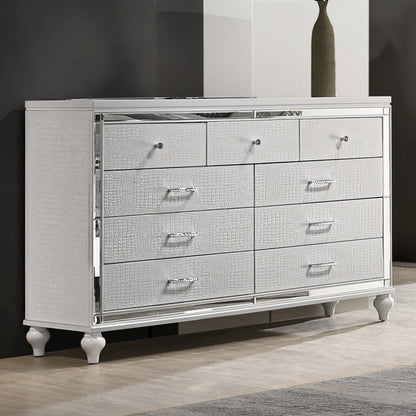 Furniture Valentine Solid Wood Dresser with 9 Drawers in White