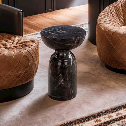 Elegant Black Marble Side Table with Durable Concrete Construction