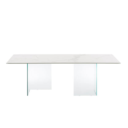 Miami Dining Table With Clear Base And White Marbled Porcelain Top