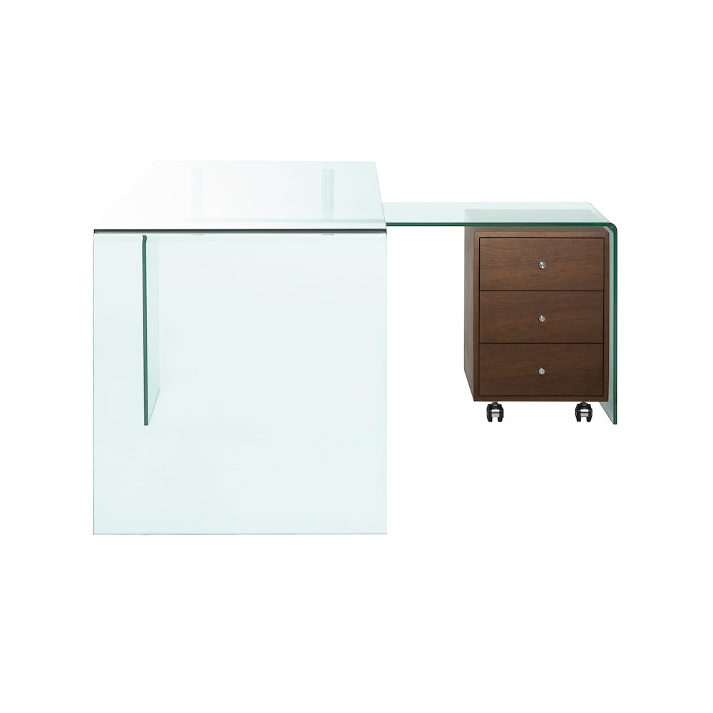 Rio Office Desk In Clear Glass With Storage
