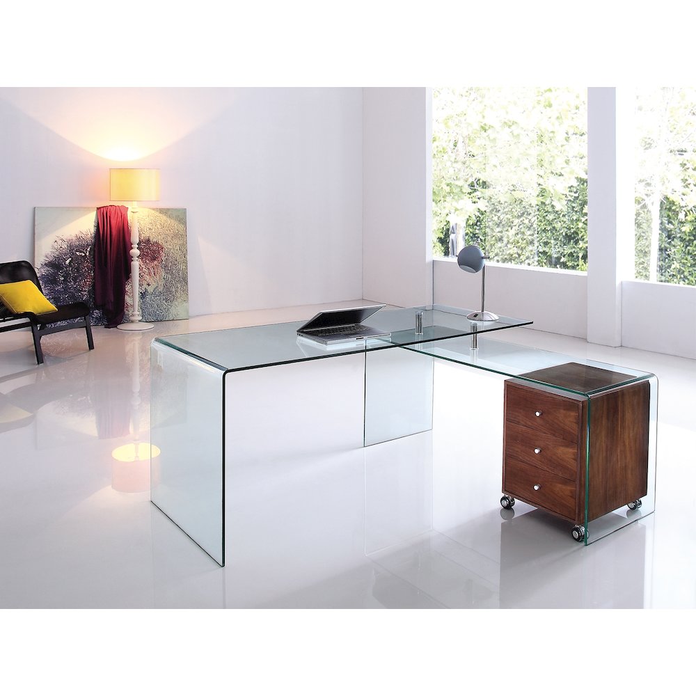 Rio Office Desk In Clear Glass With Storage
