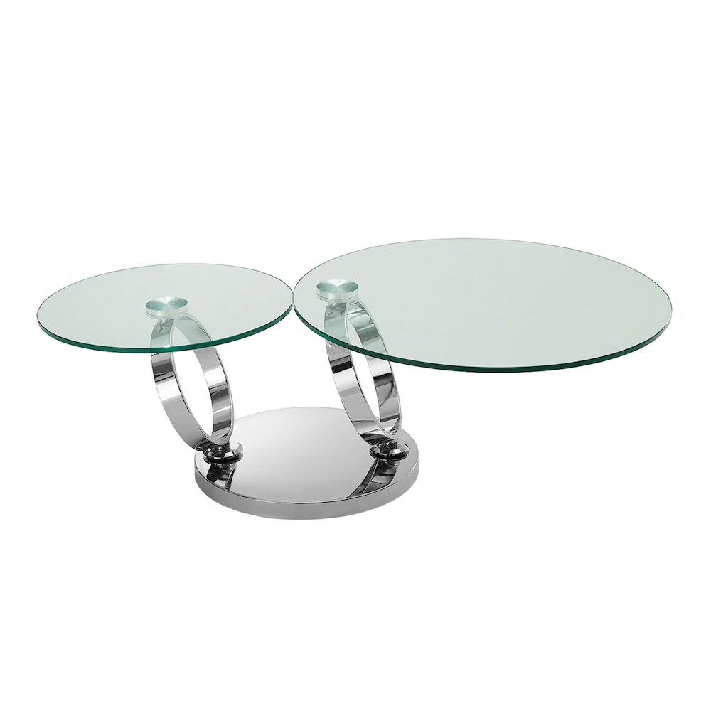 Satellite Round Extendable Swivel Coffee Table In Clear Glass