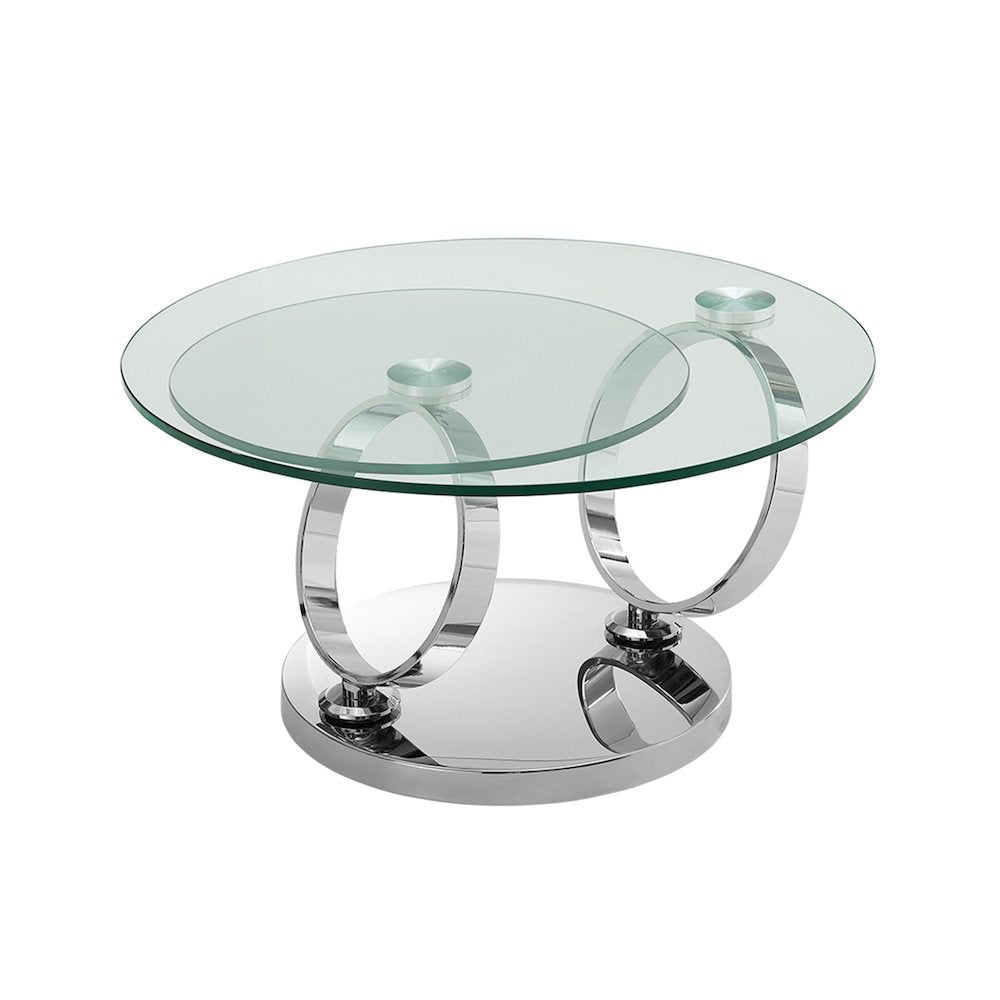 Satellite Round Extendable Swivel Coffee Table In Clear Glass