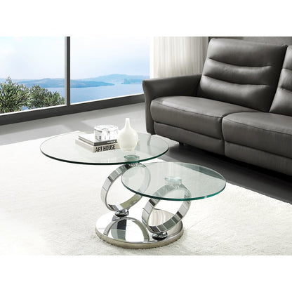 Satellite Round Extendable Swivel Coffee Table In Clear Glass