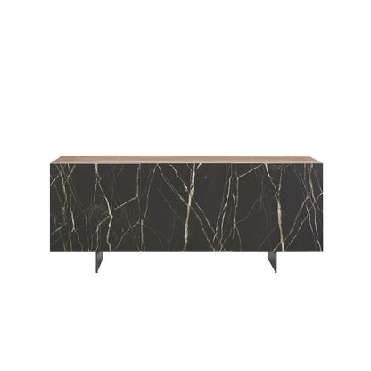 Totem Buffet In Walnut - Black Marbled Porcelain With Storage