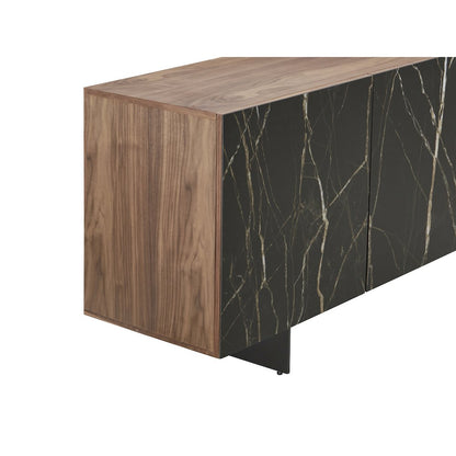 Totem Buffet In Walnut - Black Marbled Porcelain With Storage