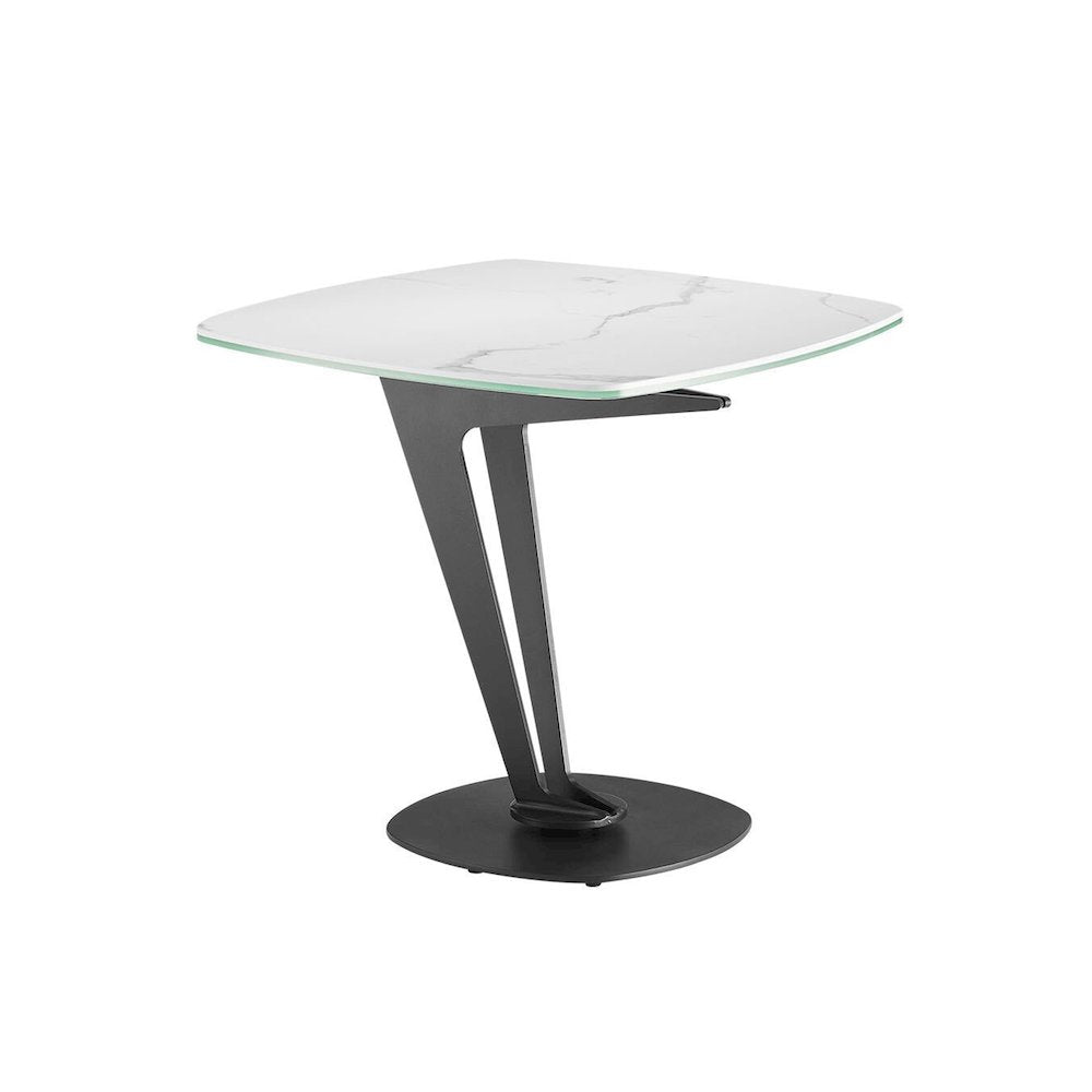 Leaf End Table In White Marbled Porcelain