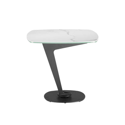 Leaf End Table In White Marbled Porcelain