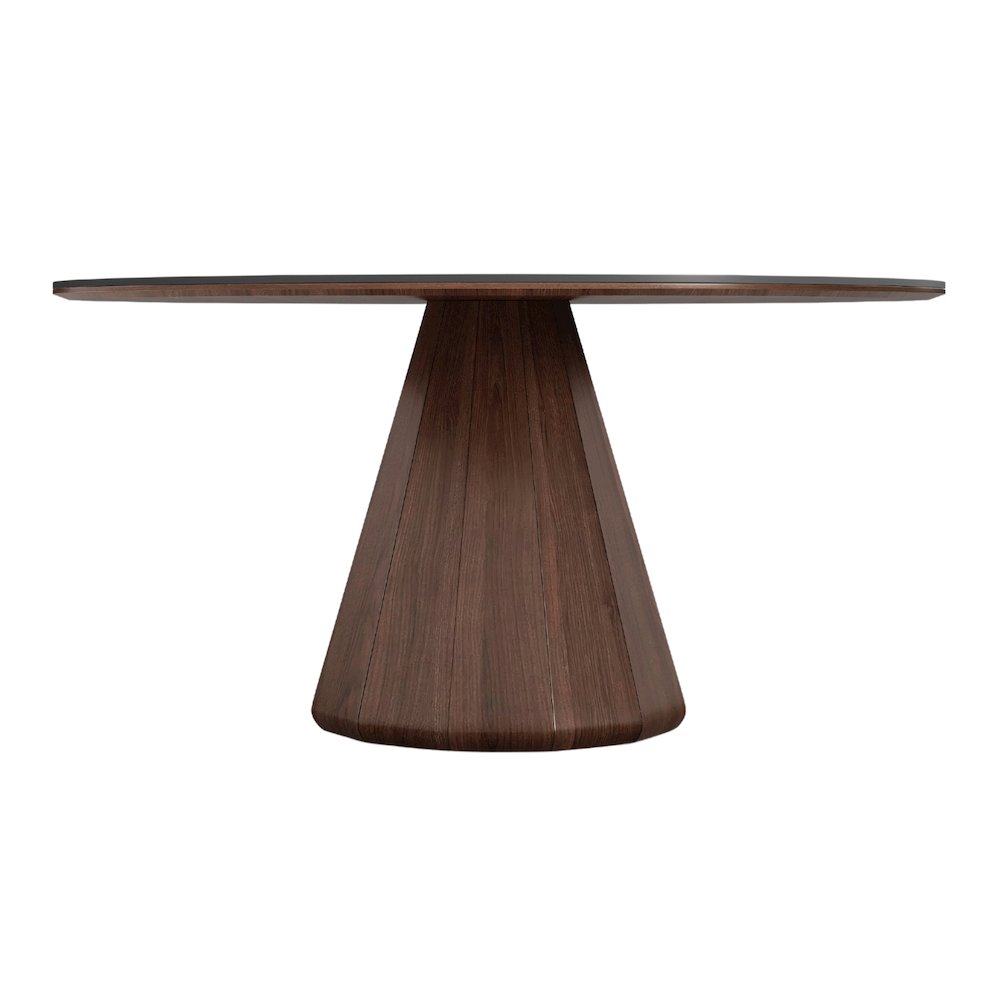 Eric 53 In Round Dining Table With Walnut Base And Gray Marbled Ceramic Top