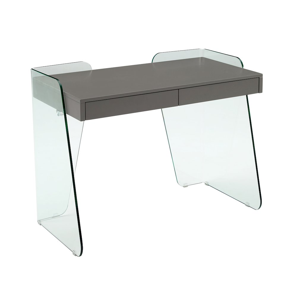 Archie Office Desk In Gray High Gloss With Storage