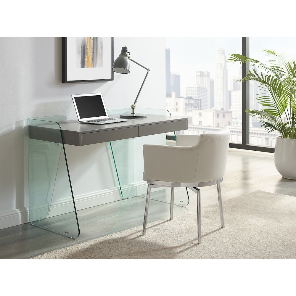 Archie Office Desk In Gray High Gloss With Storage