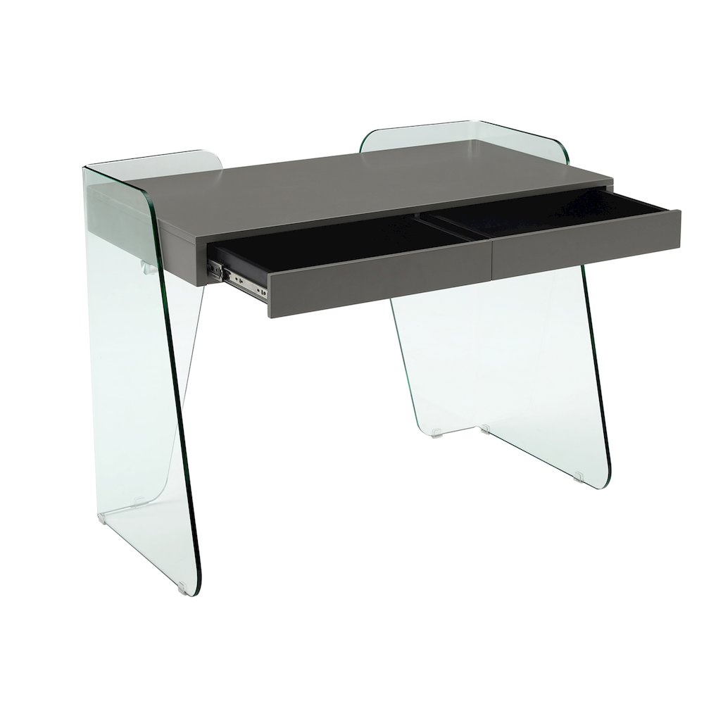 Archie Office Desk In Gray High Gloss With Storage