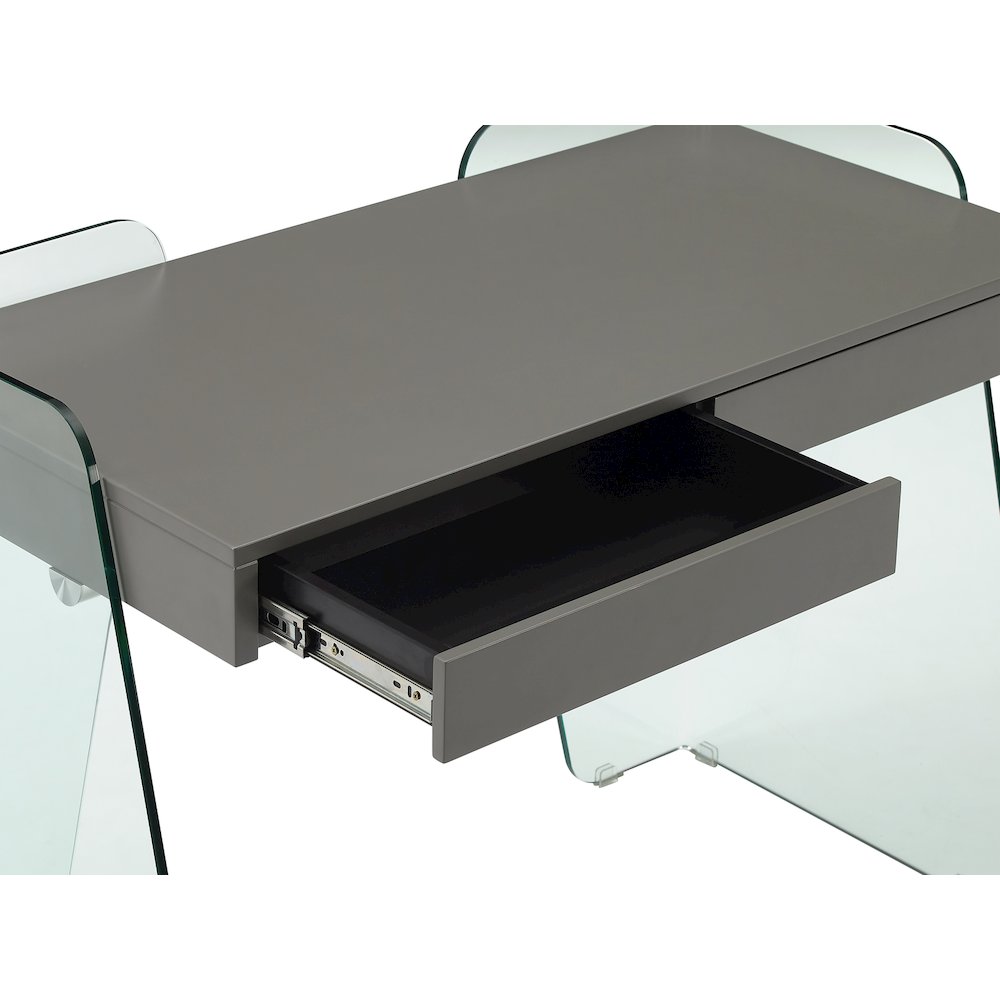 Archie Office Desk In Gray High Gloss With Storage