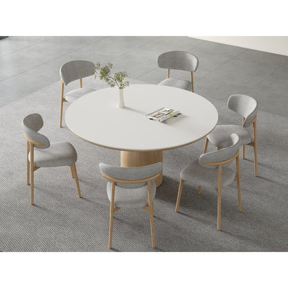 Andrea 53 In Round Dining Table With White-Oak Base And White Ceramic Top