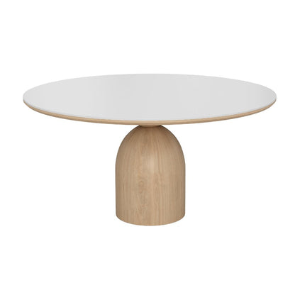 Andrea 53 In Round Dining Table With White-Oak Base And White Ceramic Top