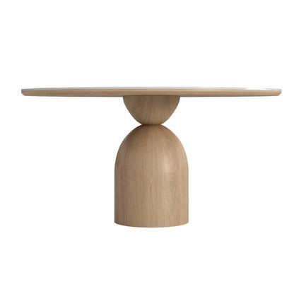 Andrea 53 In Round Dining Table With White-Oak Base And White Ceramic Top