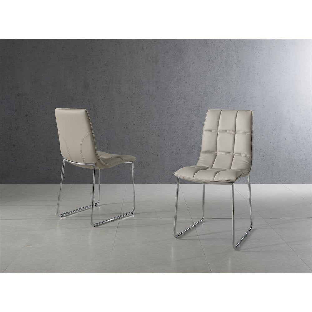 Leandro Set Of 2 Dining Chair In Taupe Pu Leather