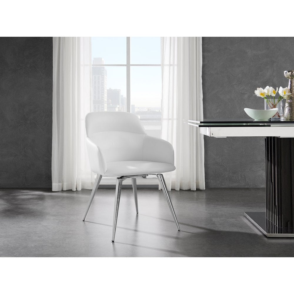 Pirouette 180 Swivel Dining Chair In White Pu Leather