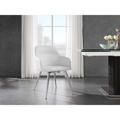 Pirouette 180 Swivel Dining Chair In White Pu Leather