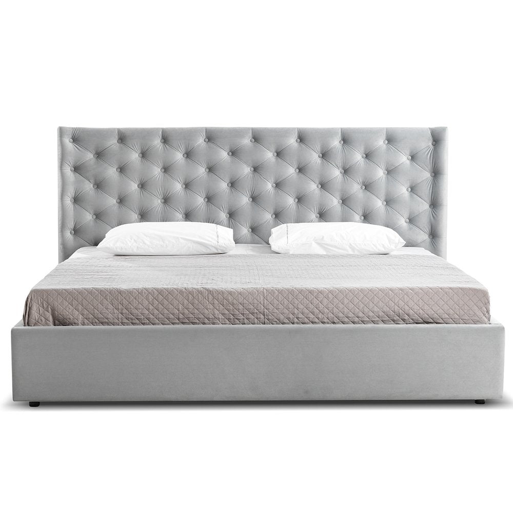 Parker Queen Storage Bed In Gray Velvet Fabric