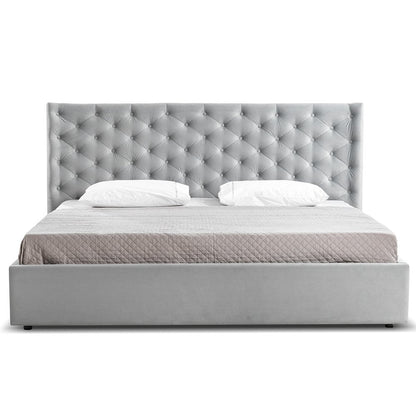 Parker Queen Storage Bed In Gray Velvet Fabric