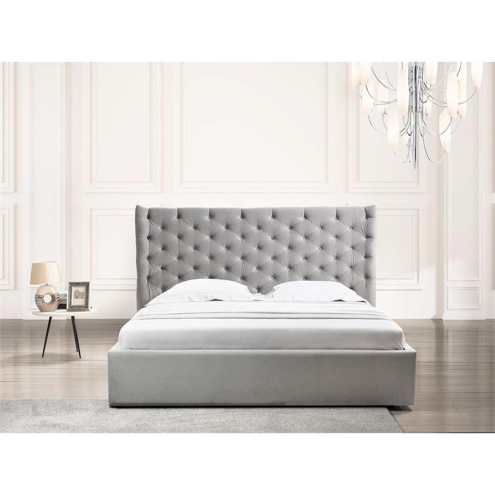 Parker Queen Storage Bed In Gray Velvet Fabric