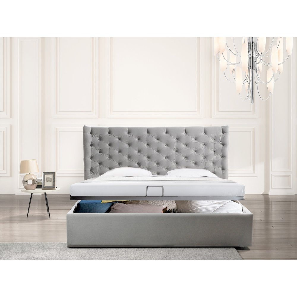 Parker Queen Storage Bed In Gray Velvet Fabric