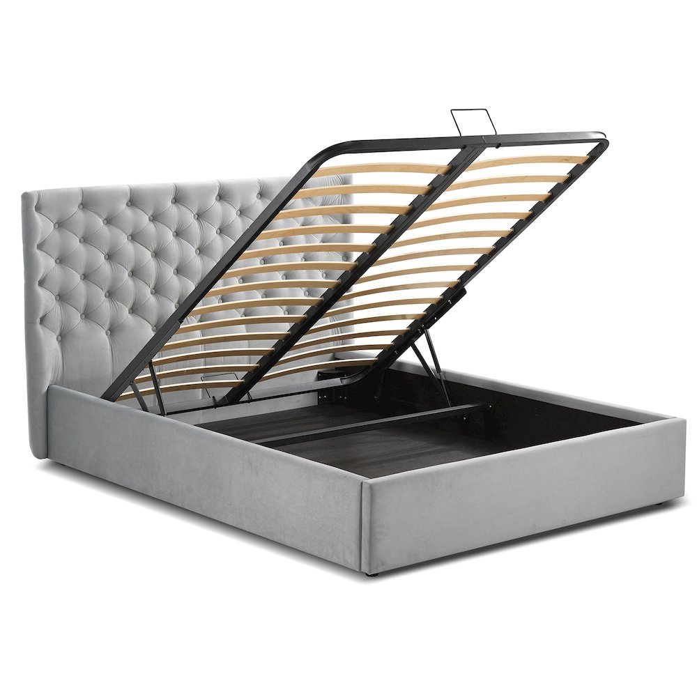 Parker Queen Storage Bed In Gray Velvet Fabric