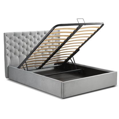 Parker Queen Storage Bed In Gray Velvet Fabric