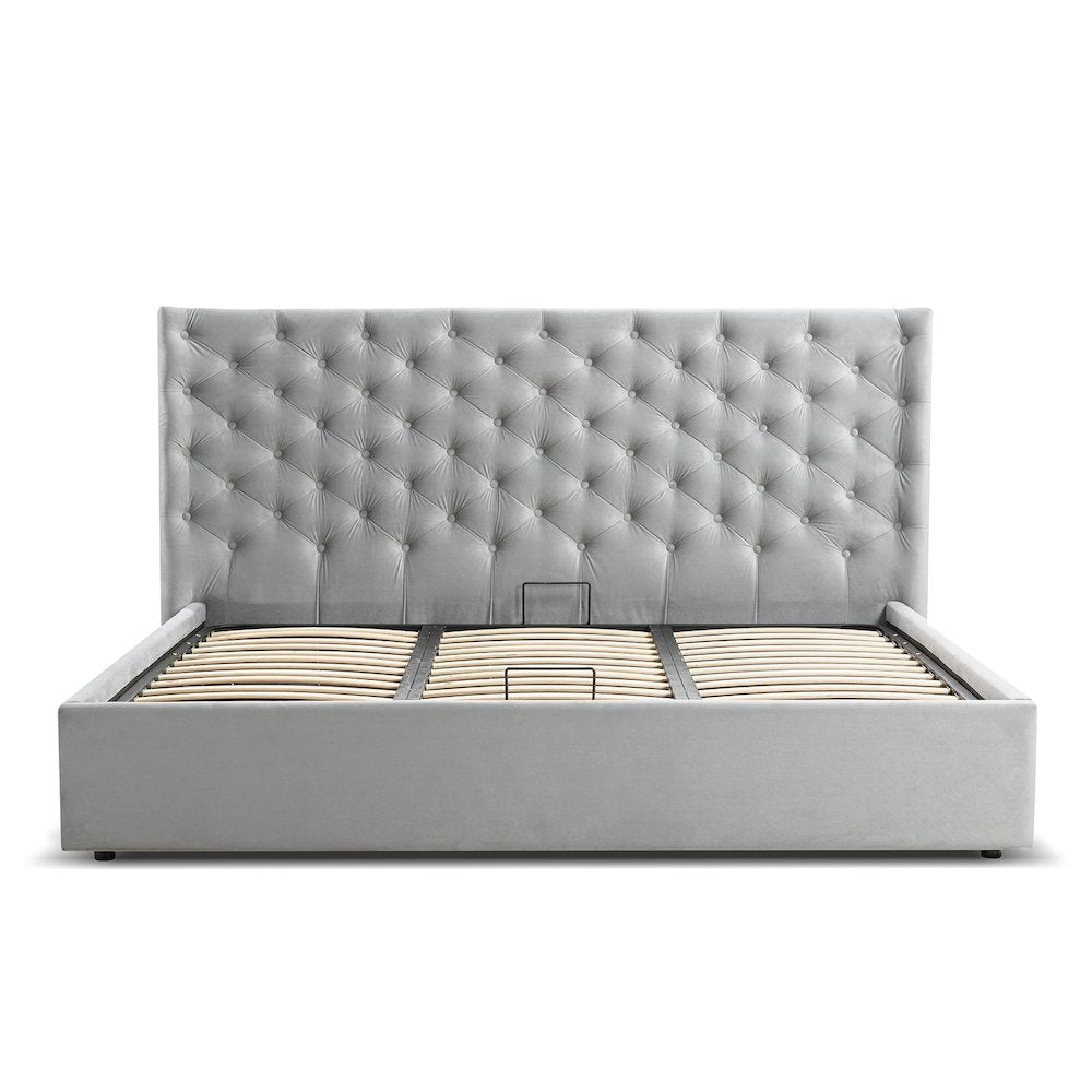 Parker Queen Storage Bed In Gray Velvet Fabric