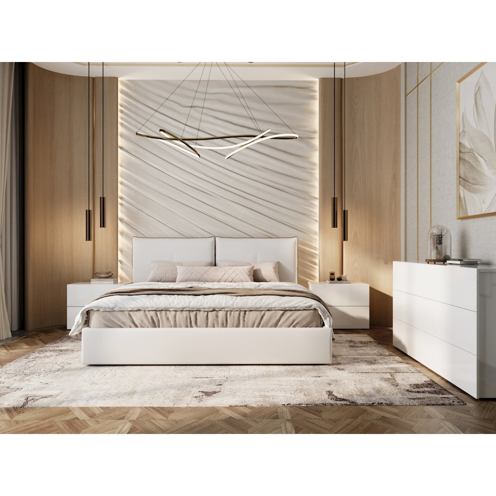 Aria King Storage Bed In White Pu Leather