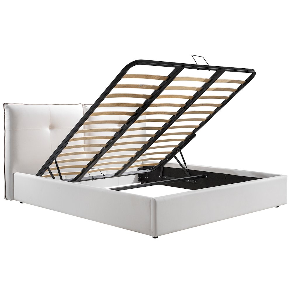 Aria King Storage Bed In White Pu Leather