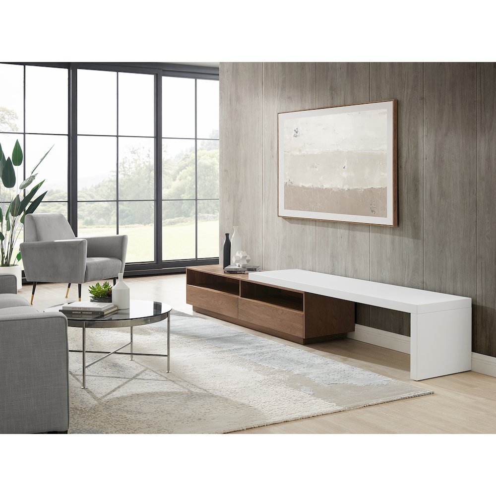 Celine Extendable Entertainment Center In Walnut Veneer With Storage