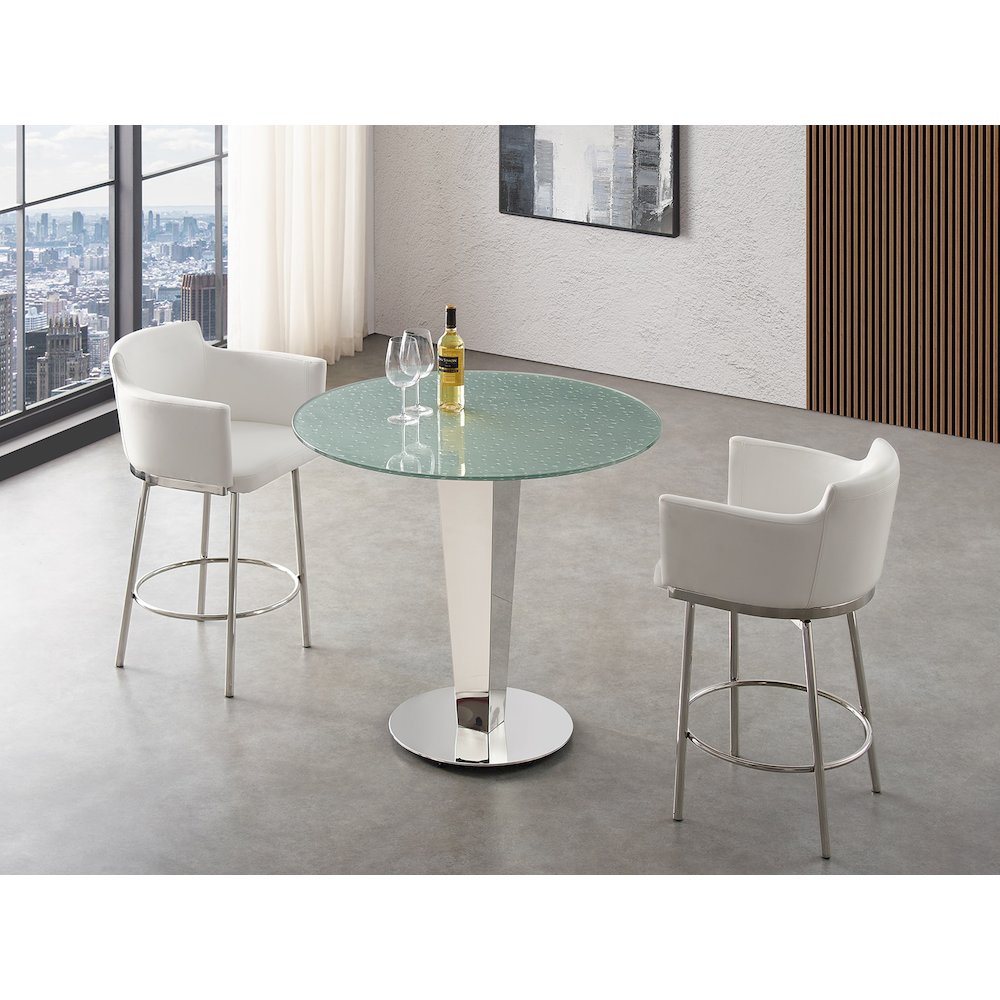 Enzo 39 In Round Counter Table In Silver Rain Drops Glass