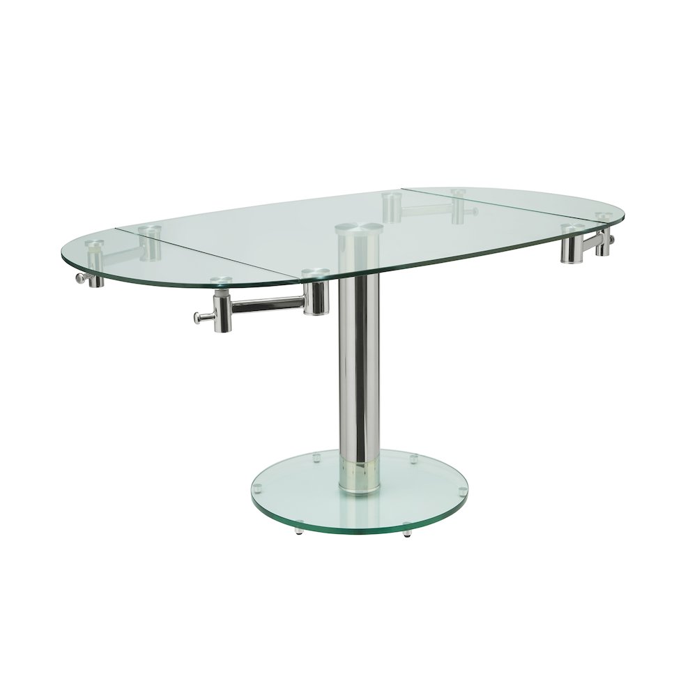 Thao Manual Dining Table With Stainless Base And Clear Top