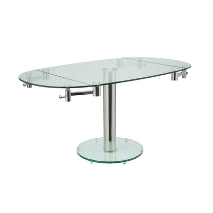 Thao Manual Dining Table With Stainless Base And Clear Top