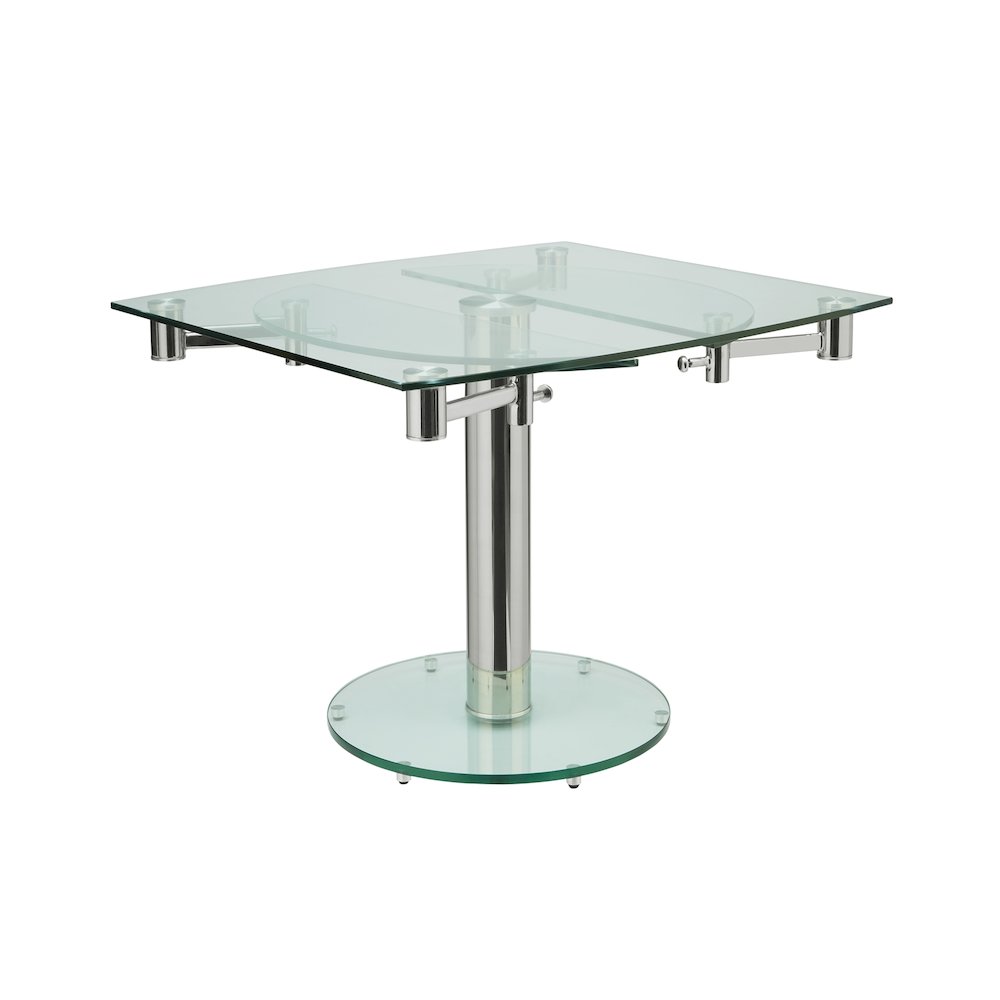 Thao Manual Dining Table With Stainless Base And Clear Top