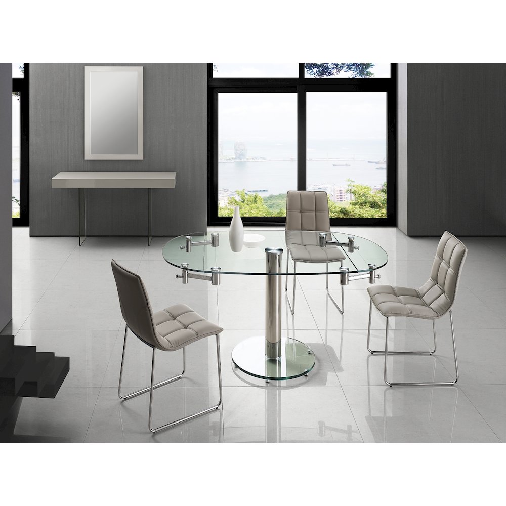 Thao Manual Dining Table With Stainless Base And Clear Top