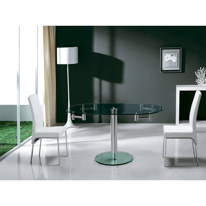 Thao Manual Dining Table With Stainless Base And Clear Top