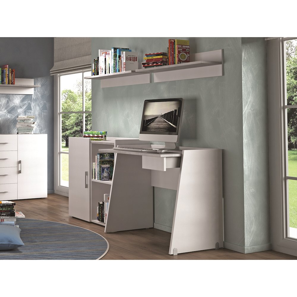 Marco Office Desk In Light Gray Concrete Melamine With Storage