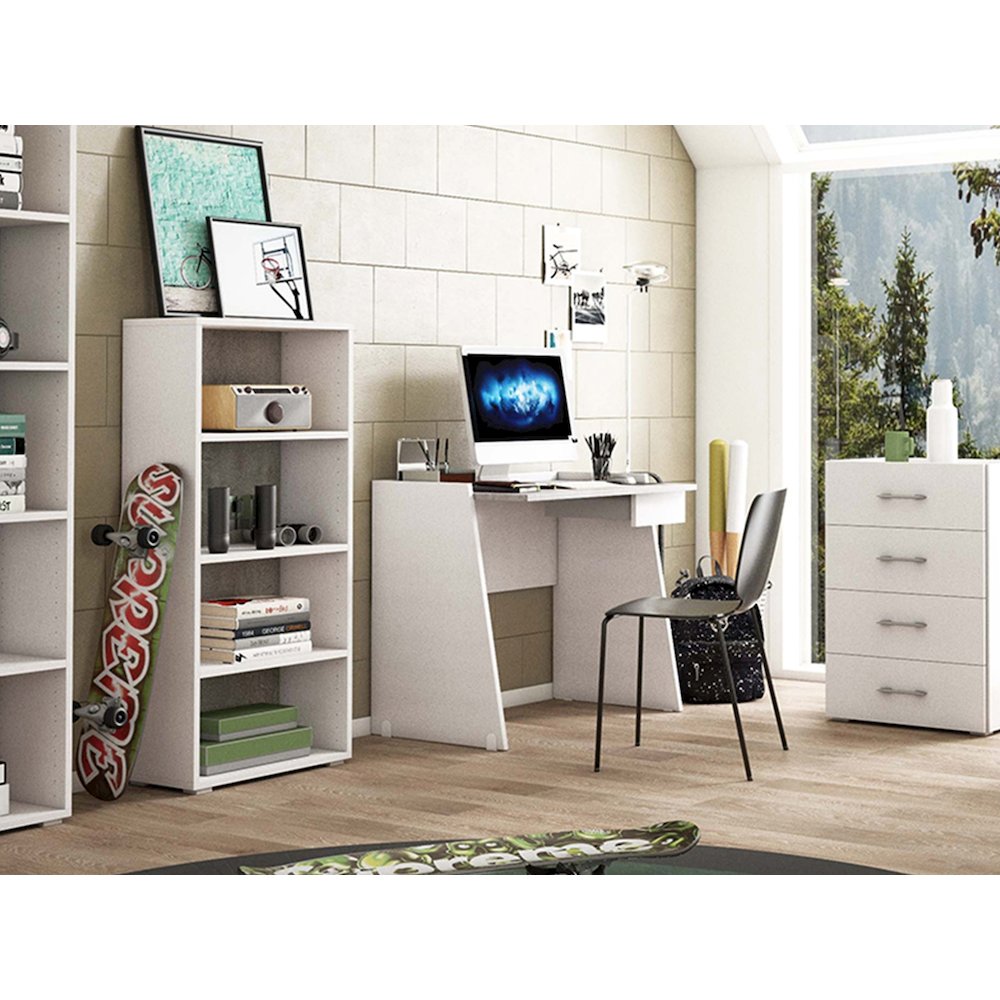 Marco Office Desk In Light Gray Concrete Melamine With Storage