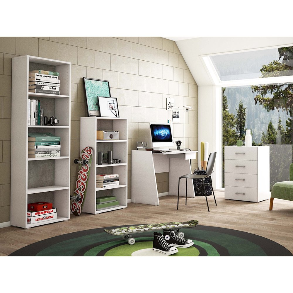Marco Office Desk In Light Gray Concrete Melamine With Storage