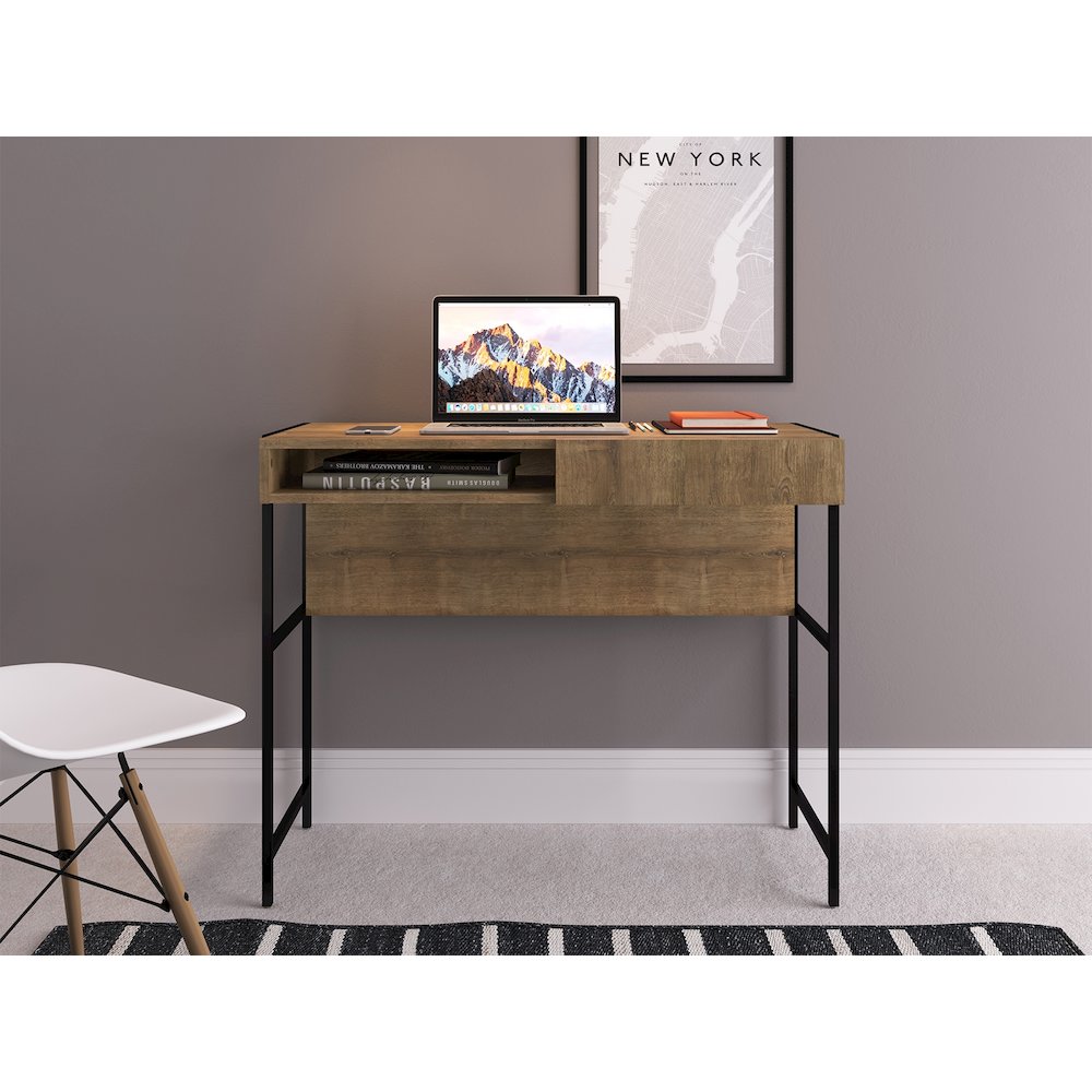 Clark Office Desk In Walnut Laminate With Storage
