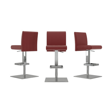 Vittoria Adjustable 360 Swivel Bar Stool In Burgundy Top Grain Leather