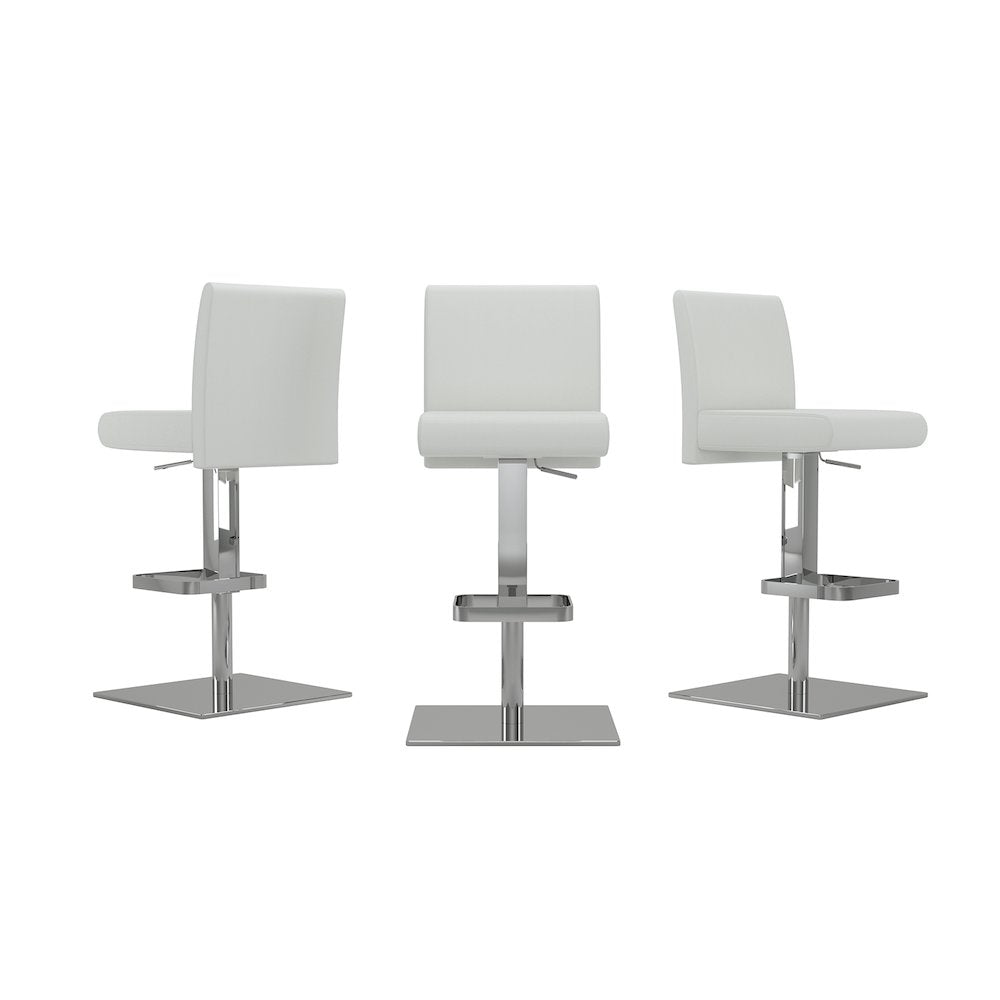 Vittoria Adjustable 360 Swivel Bar Stool In White Top Grain Leather